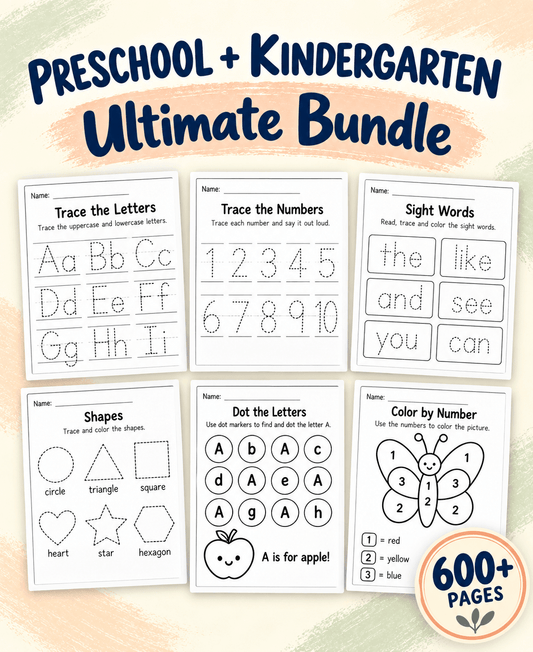 Ultimate Preschool & Kindergarten Worksheet Bundle - Sproutlyworksheets
